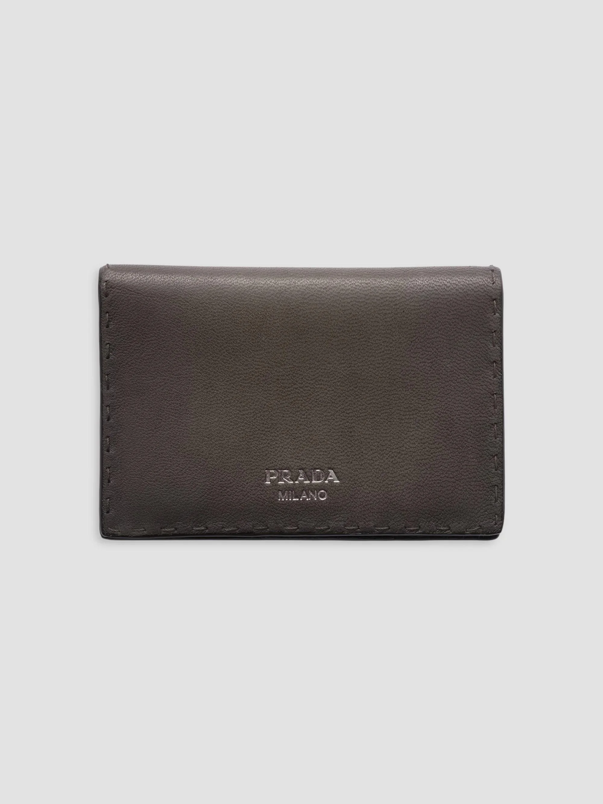 Men's Antiqued Leather Card Holder - Grey - 1