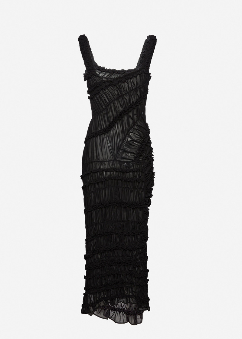 Ruched cotton midi dress in black 2