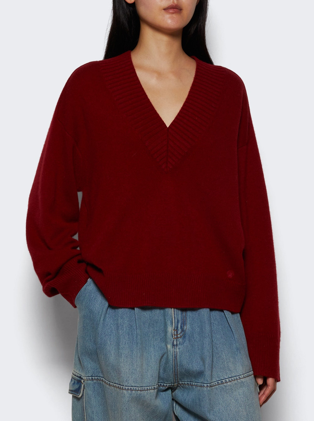 Sage V Neck Sweater Burgundy - 2