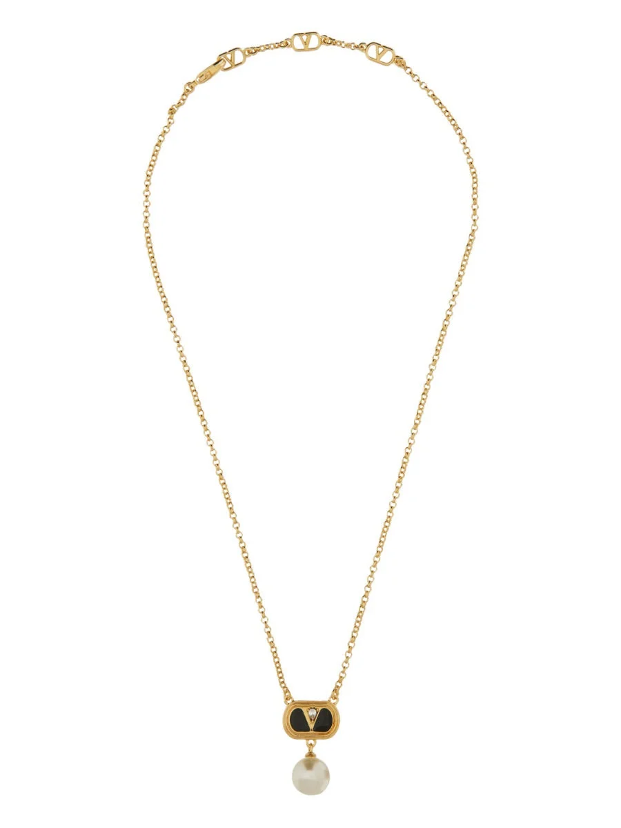 Valentino Garavani Women Metal "Ovalette" Necklace With Enamel, Crystal And Swarovski® Pearl - 1