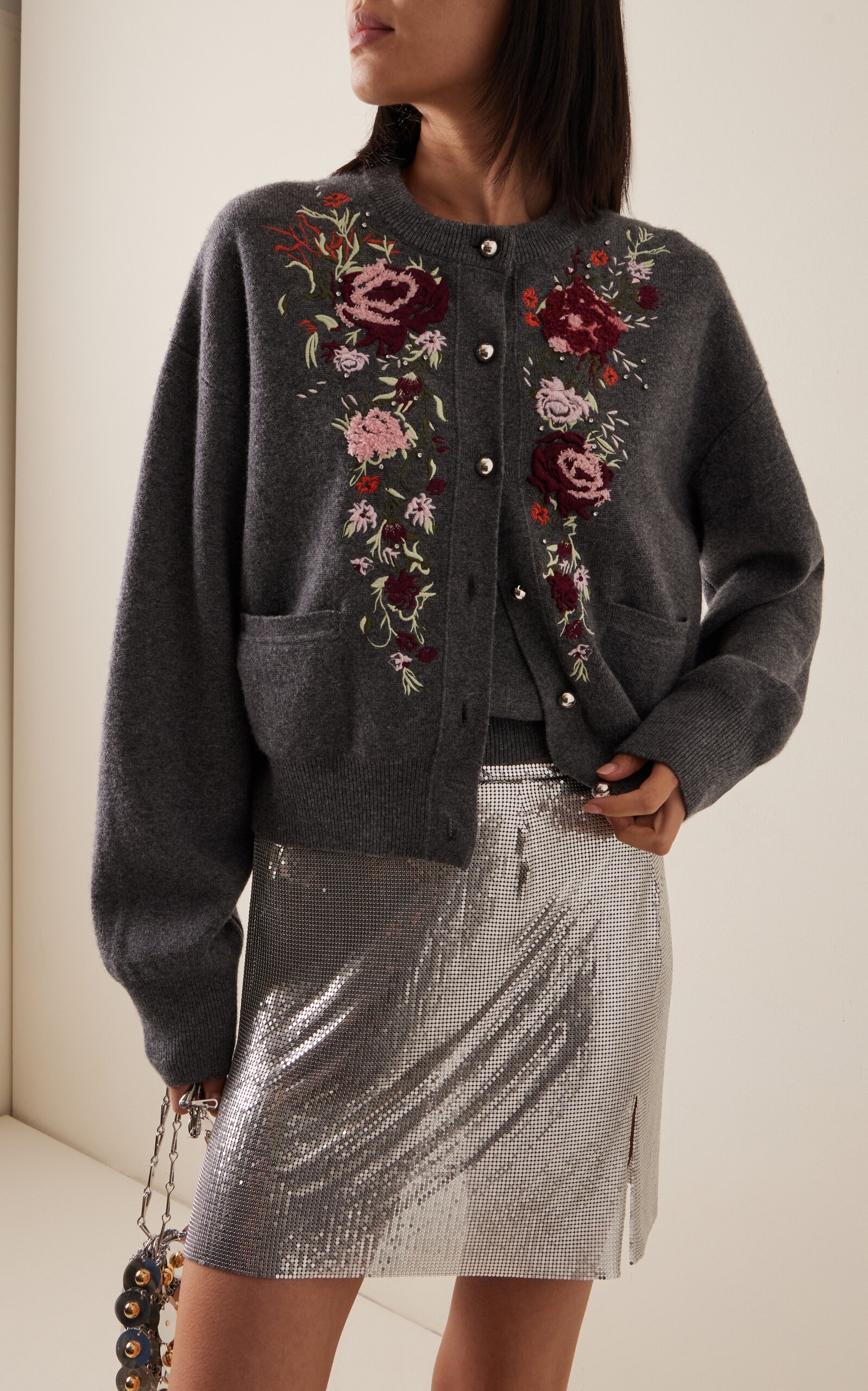 Embroidered Wool-Cashmere Cardigan grey - 2