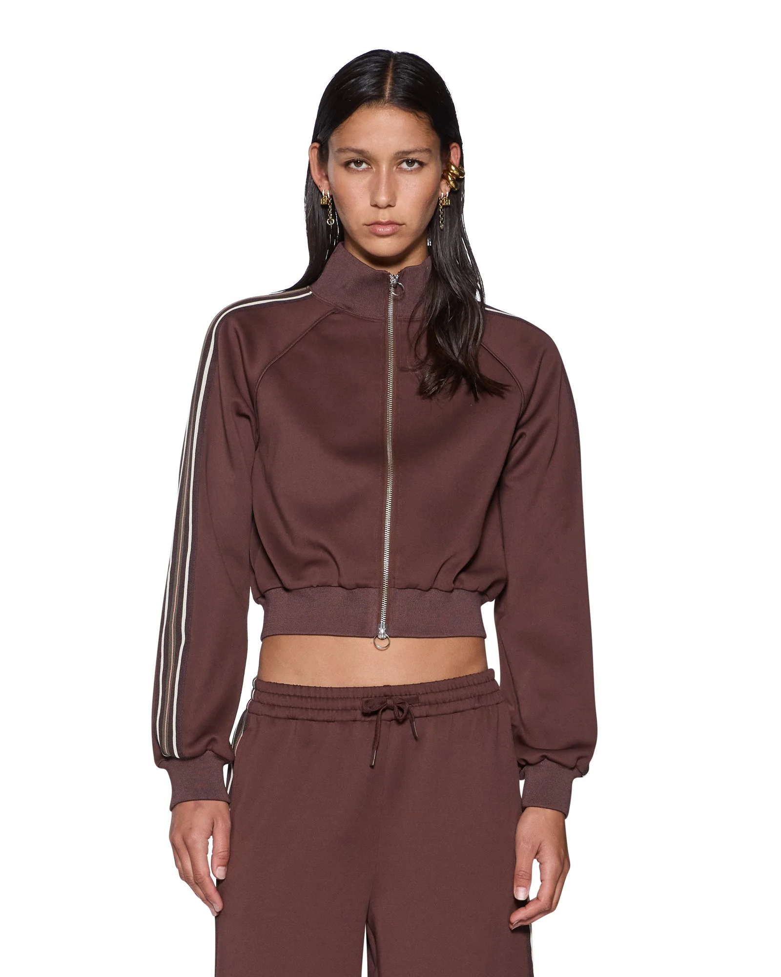 CROPPED ZIP TRAK TOP MOCHA - 1