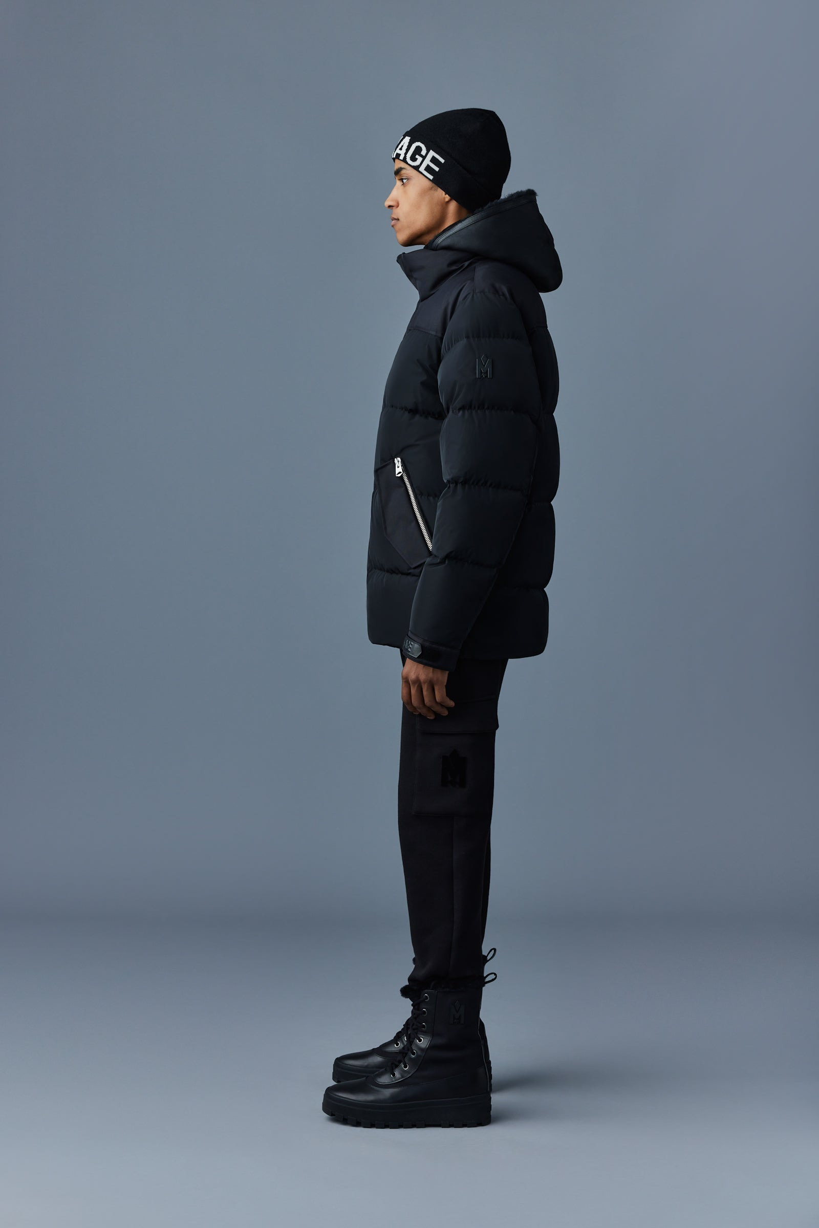 RILEY classic down jacket with removable shearling bib - 3