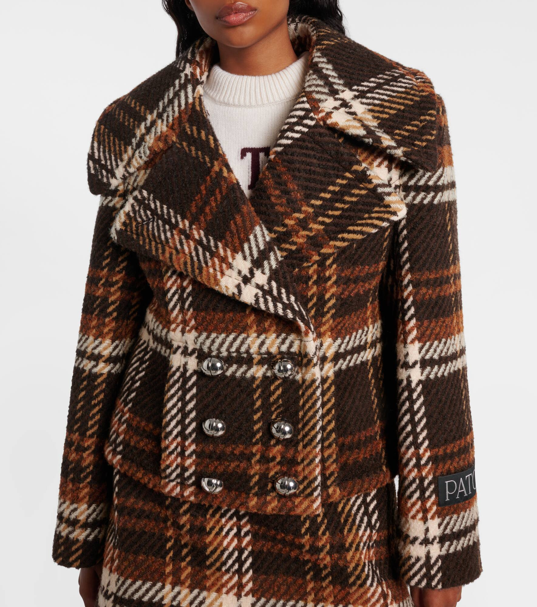 Checked double-breasted wool-blend jacket - 5