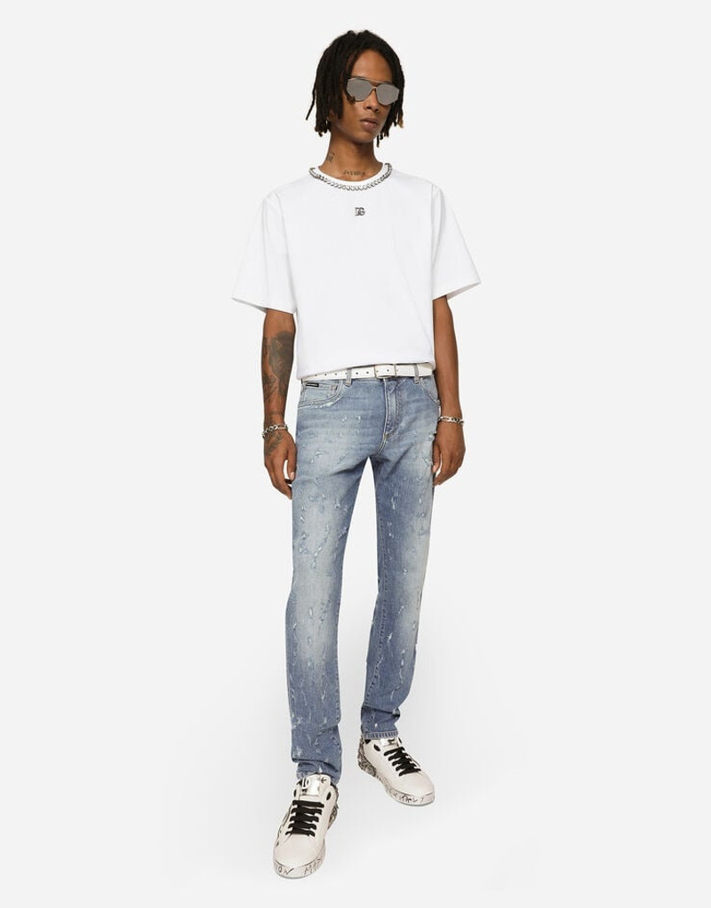 Slim-fit blue wash stretch jeans with abrasions 5