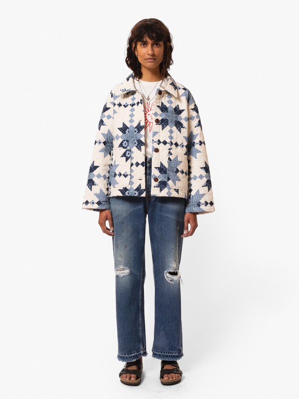 Signe Quilted Cotton Jacket Offwhite/Blue - 1