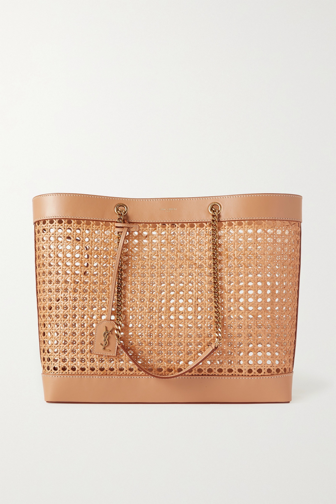 Shopping leather-trimmed straw tote - 1