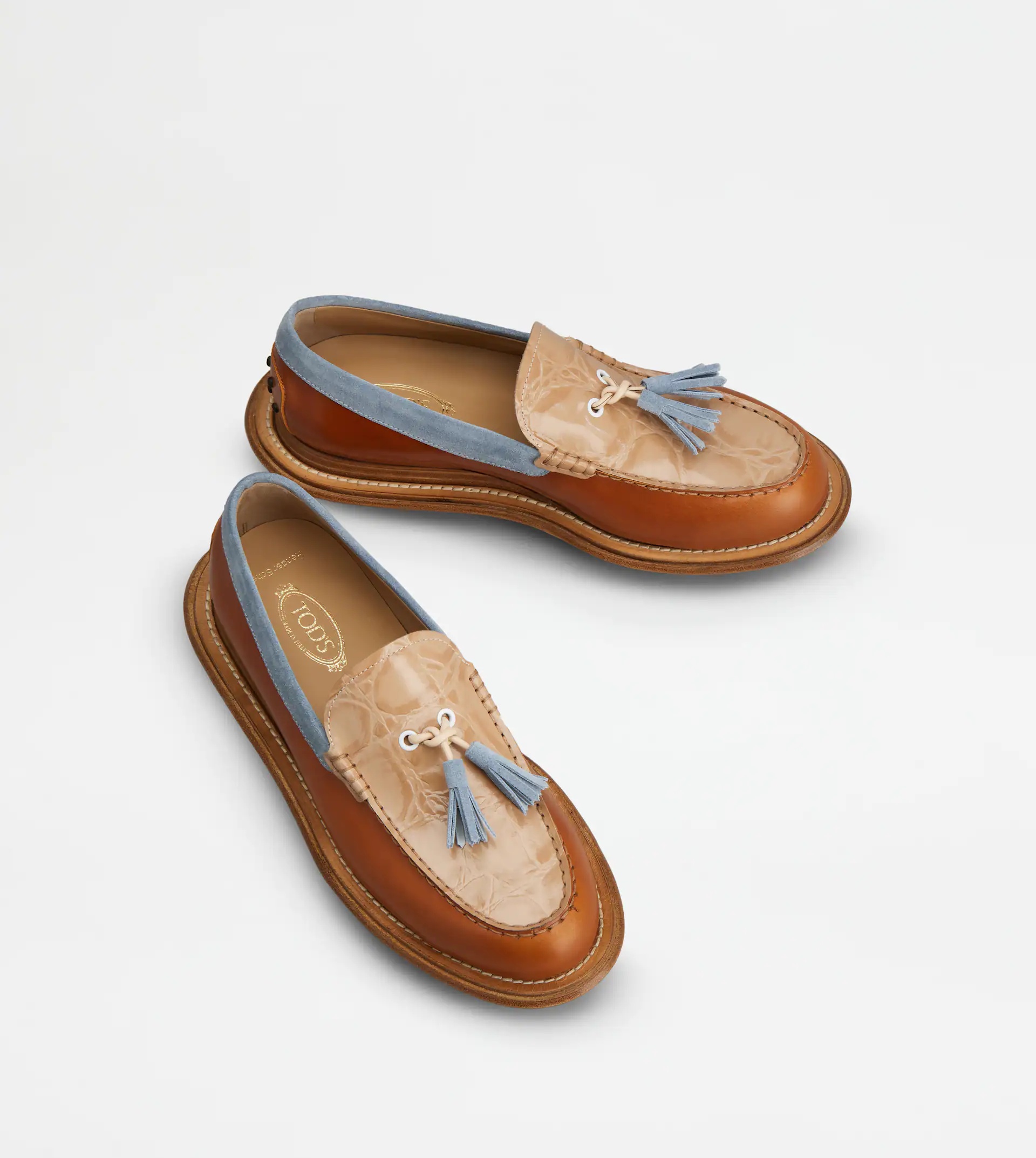 LOAFERS IN LEATHER - BROWN, BEIGE, LIGHT BLUE - 4