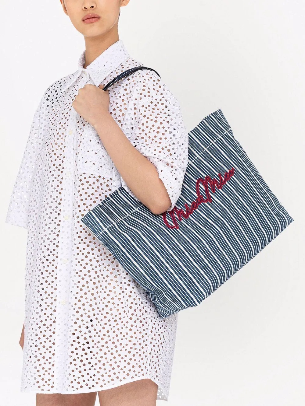 embroidered logo denim tote bag - 6