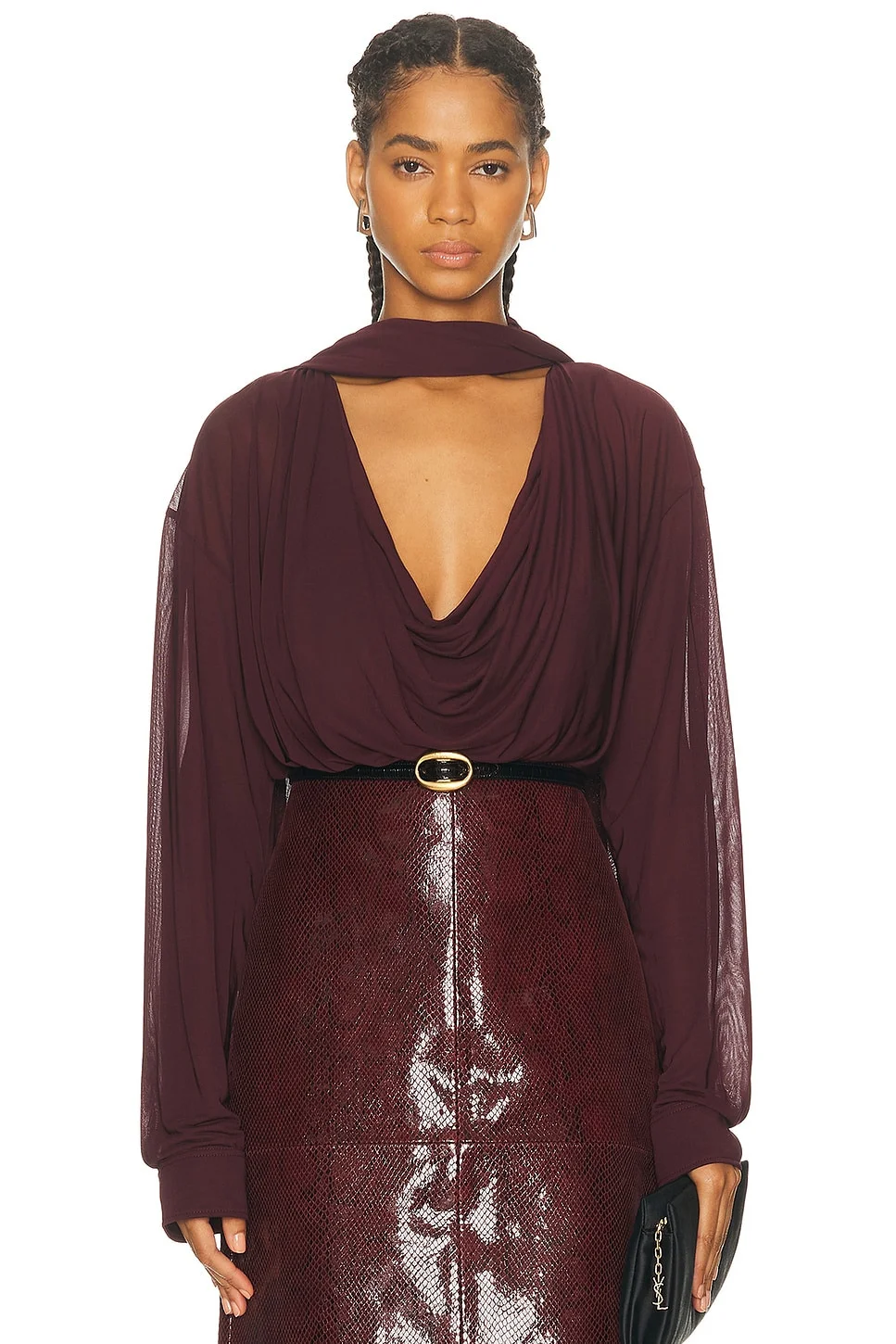 Draped Collar Blouse - 1