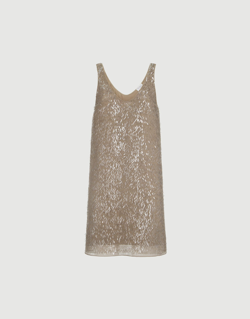 Dazzling cascade embroidery mini dress in crispy silk 1