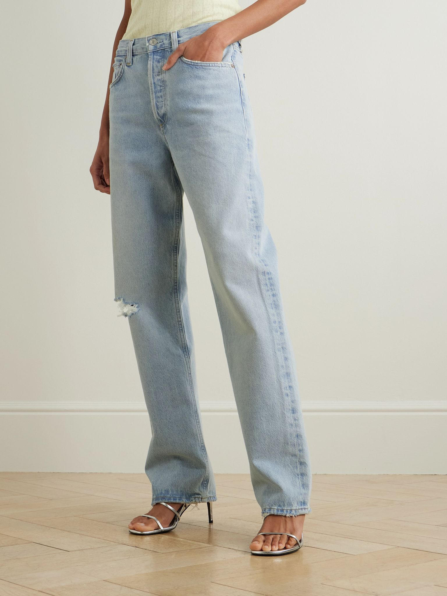 Kelly distressed high-rise straight-leg jeans Mid denim - 3