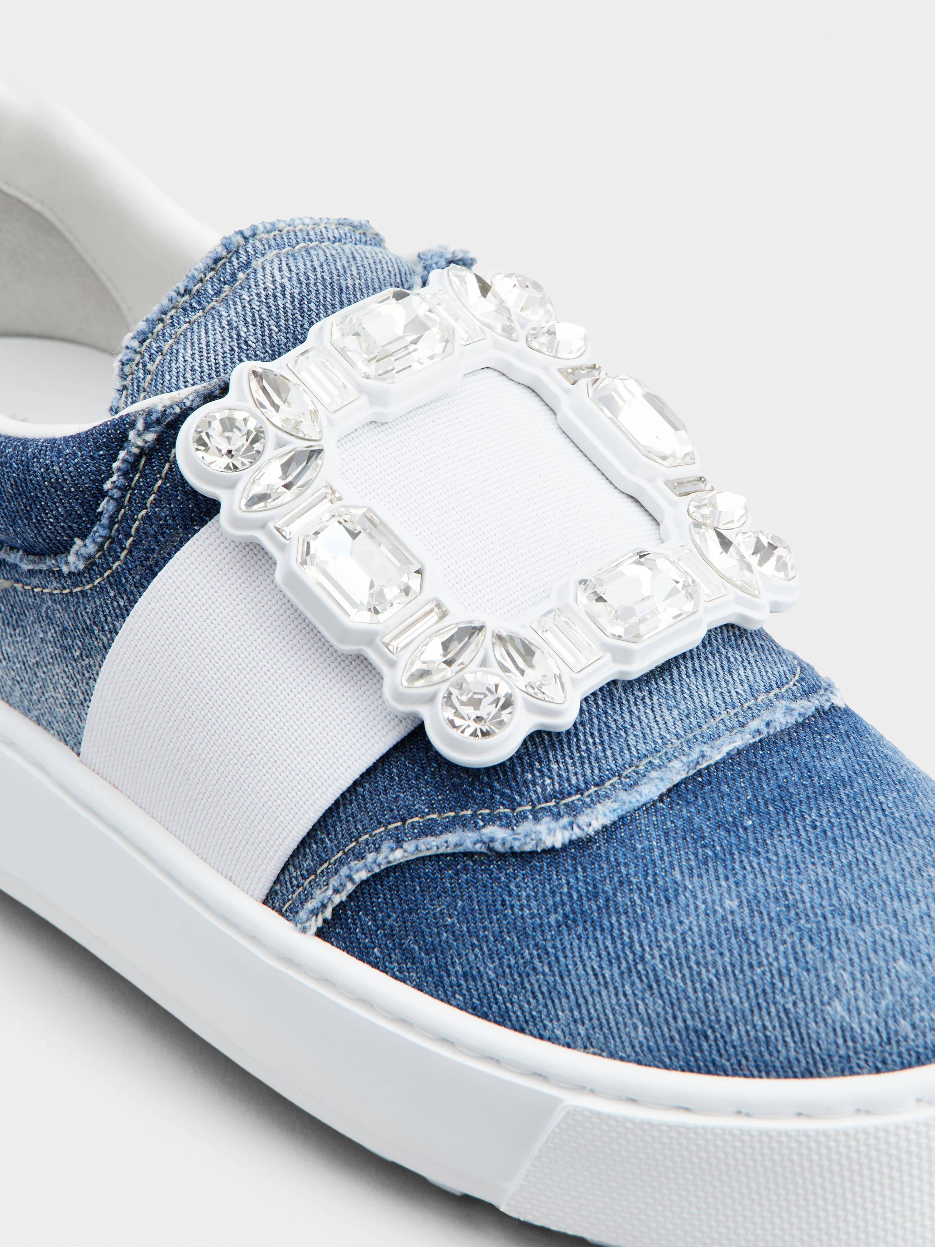 Very Vivier Strass Buckle Sneakers in Denim - 3