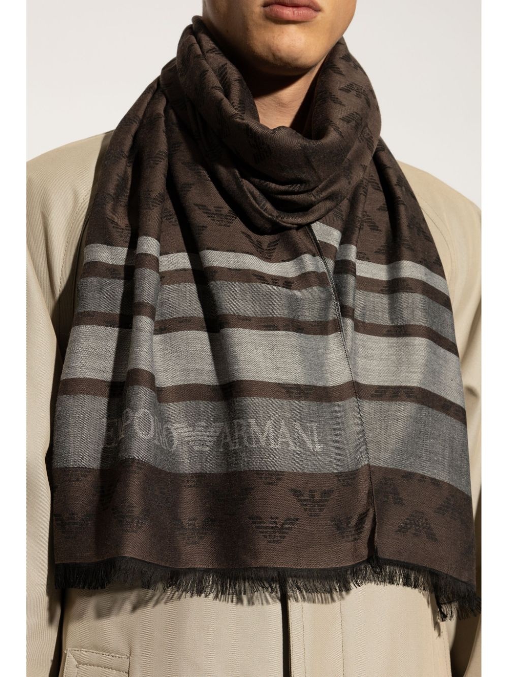 logo-jacquard striped scarf - 2