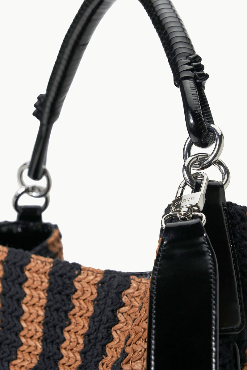 STAUD PERRY HOBO BAG BLACK TAN SEASHORE STRIPE 6