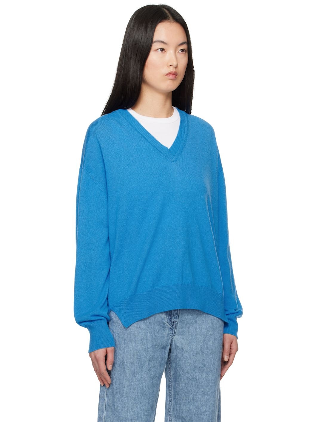Blue Tahra Cashmere V-Neck Sweater - 2