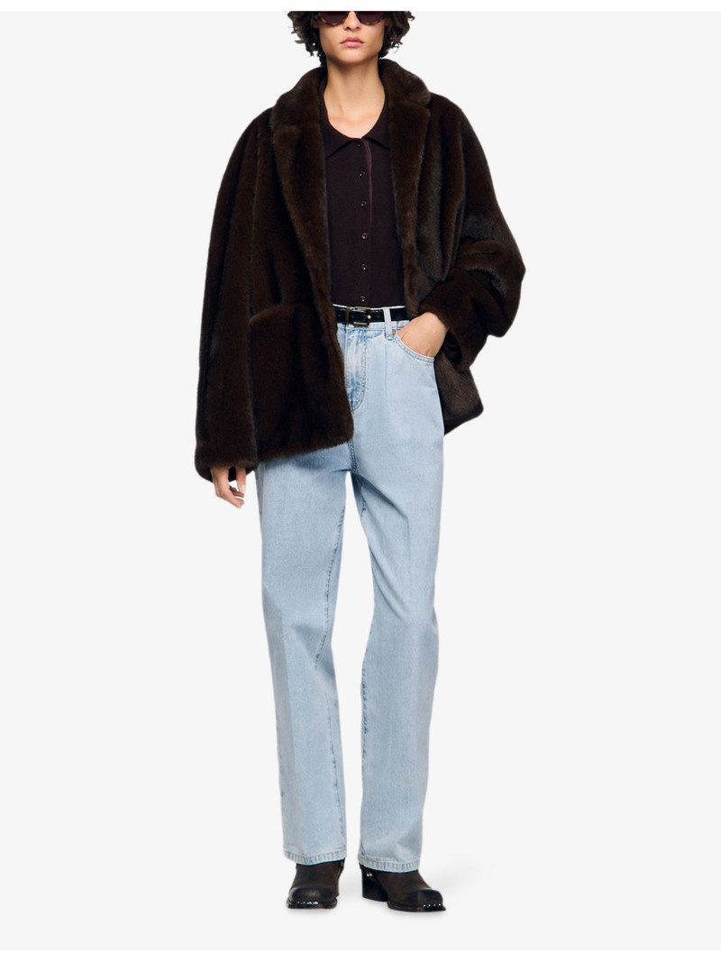 Sandro Lapel-Collar Faux-Fur Coat outlook
