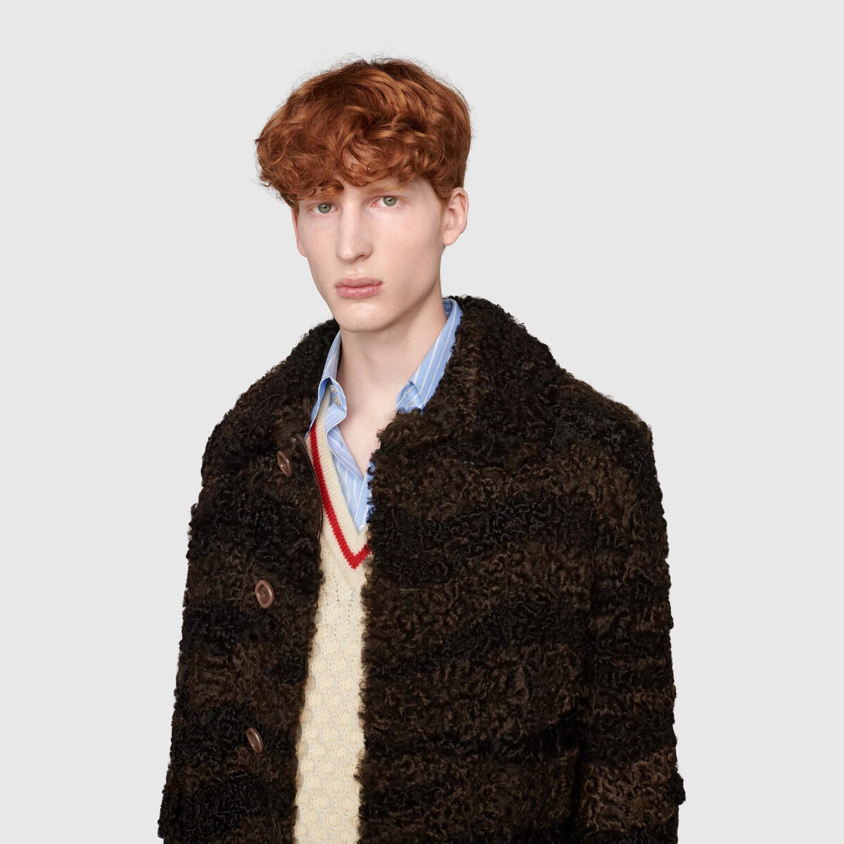 Shearling with zebra pattern coat - 5