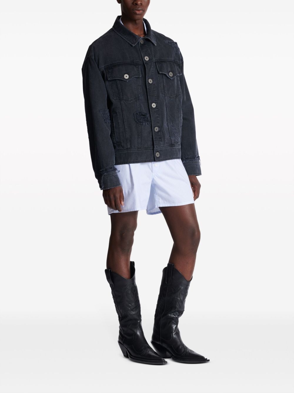ripped-detail denim jacket - 3