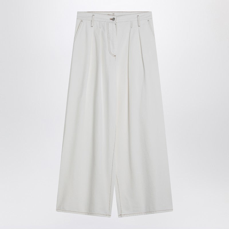 Dries Van Noten Wide White Trousers In Cotton Women - 1