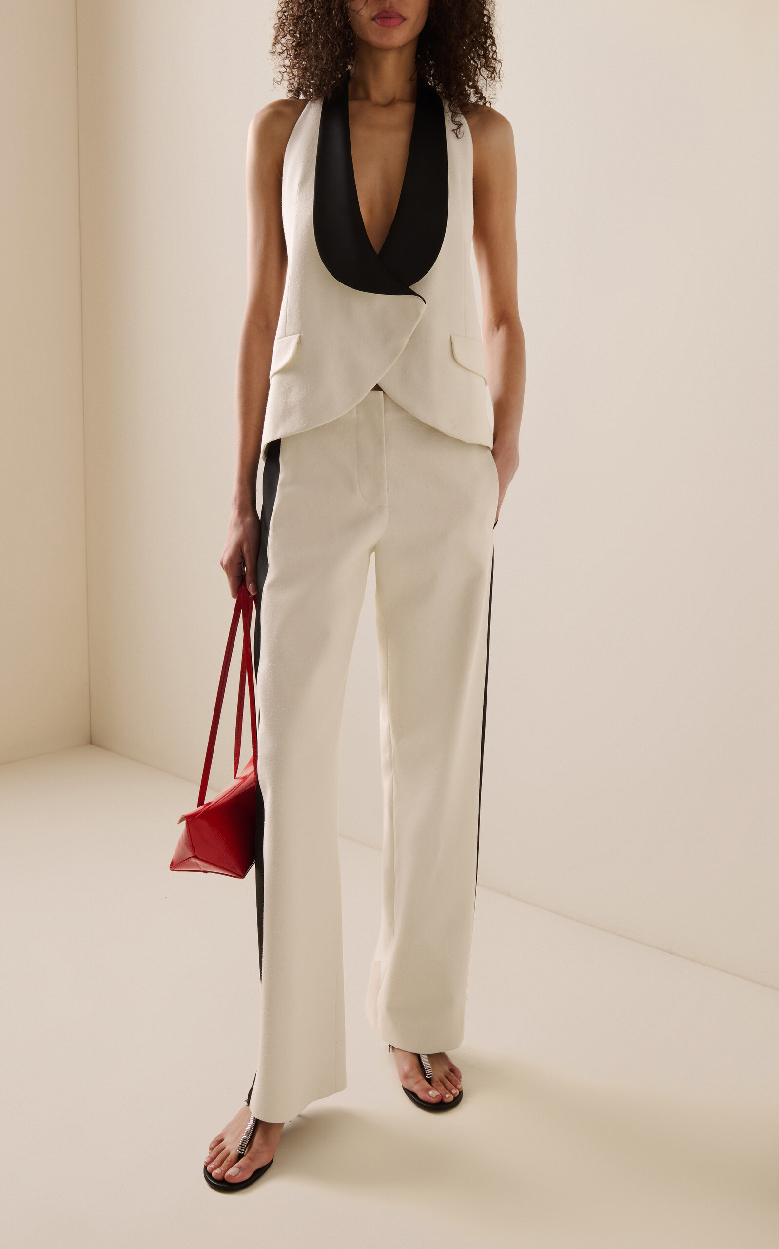 Tuxedo-Contrast Silk Wide-Leg Pants black/white - 2