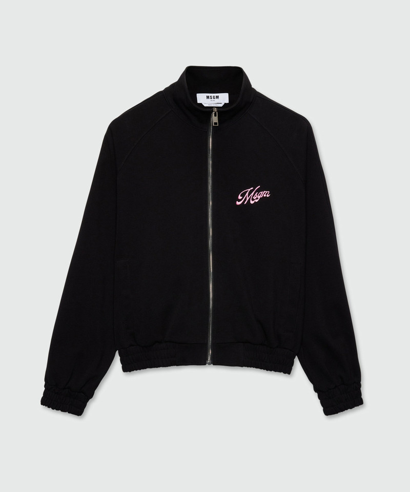 Black double pique cotton sweatshirt with italic MSGM embroidery on the chest 1