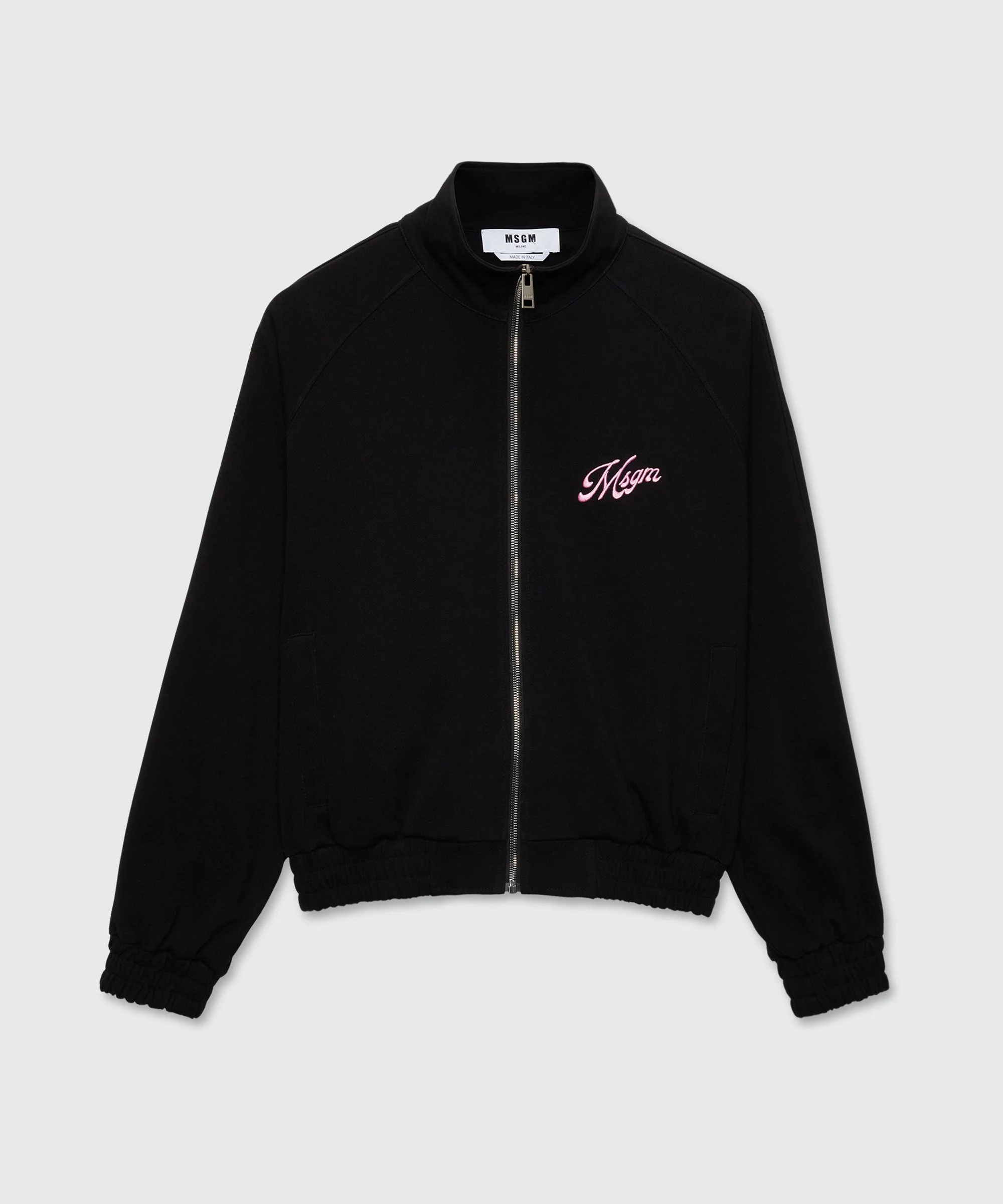 Black double pique cotton sweatshirt with italic MSGM embroidery on the chest - 1