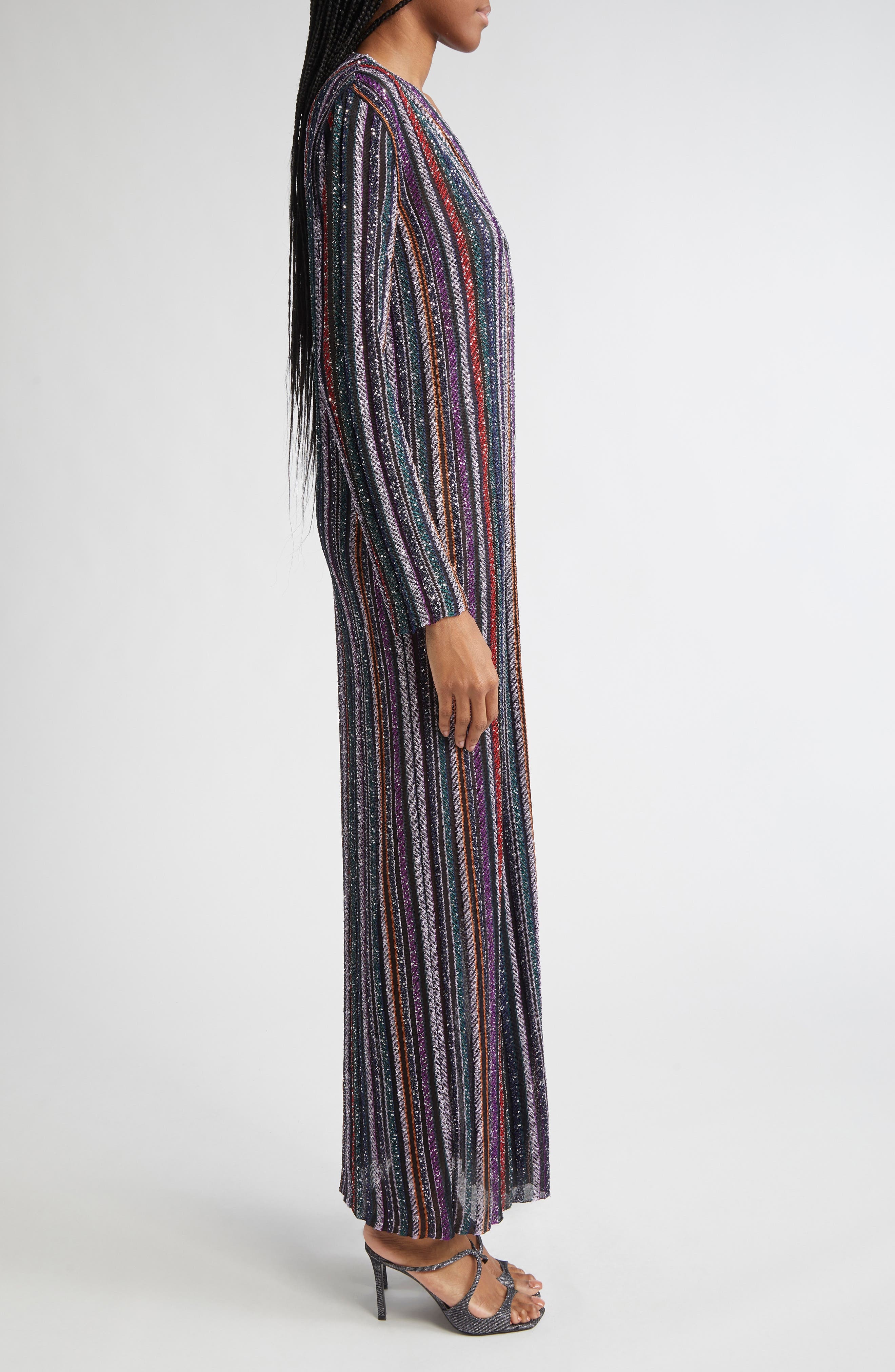 Missoni Sequin Stripe Metallic Cardigan in Multi Orange Purp Blk Tones at Nordstrom - 3