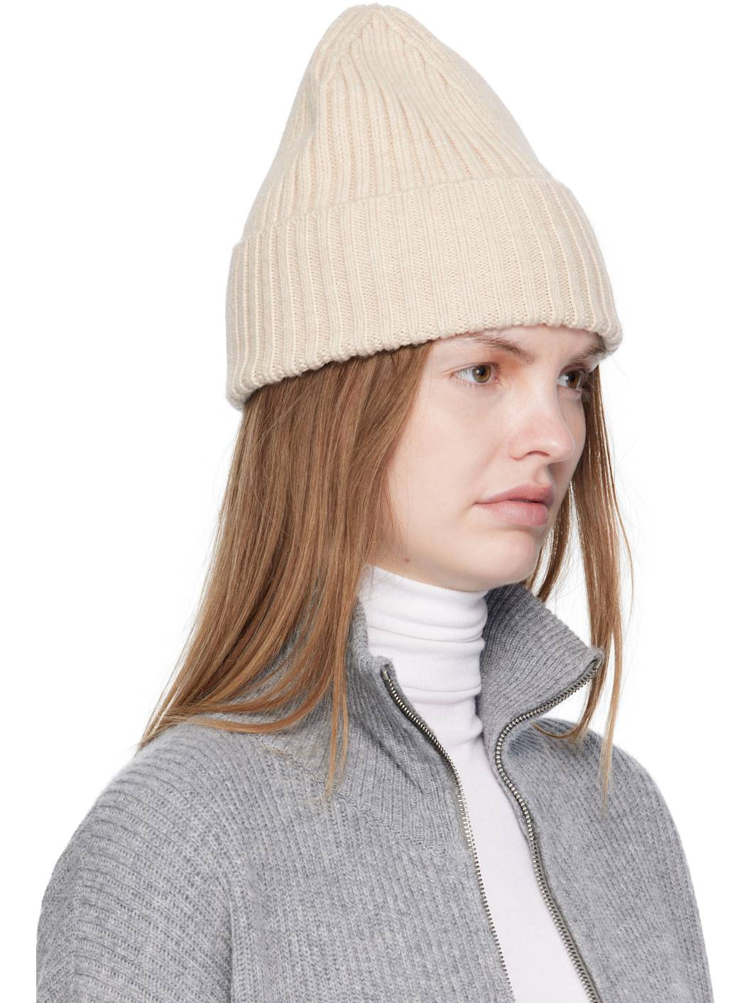 Beige Monogram-Embroidered Wool Beanie - 2