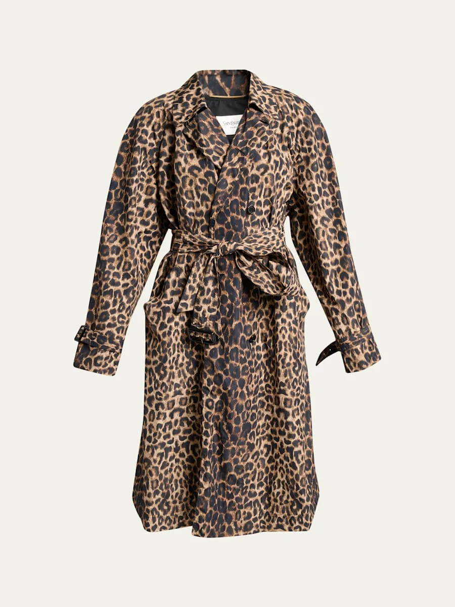 Leopard-Print Nylon Trench Coat - 1
