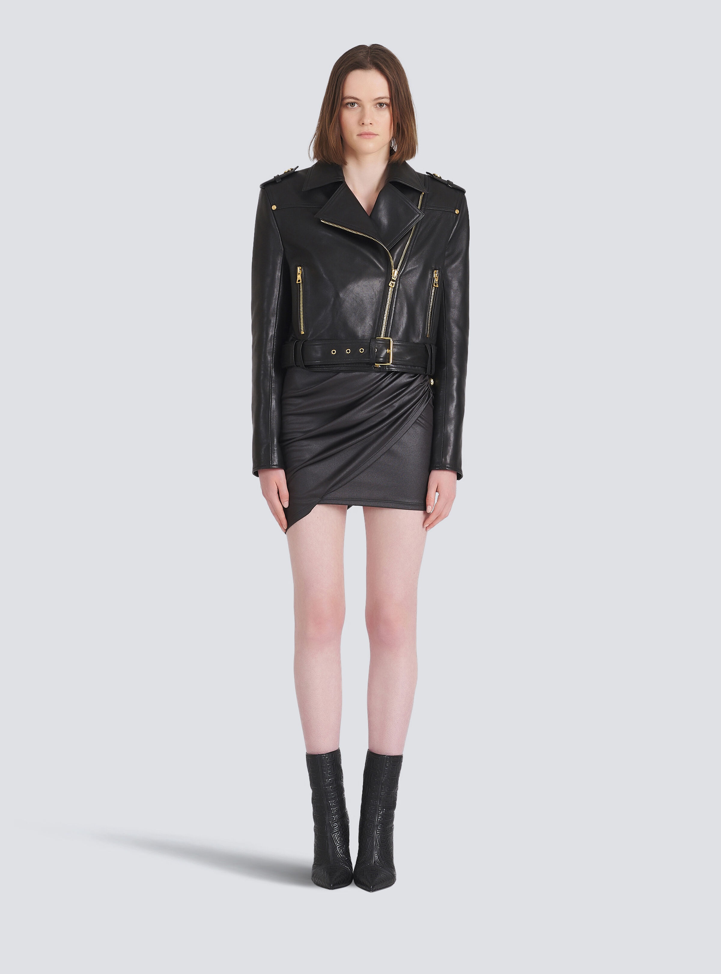 Short leather biker jacket - 3