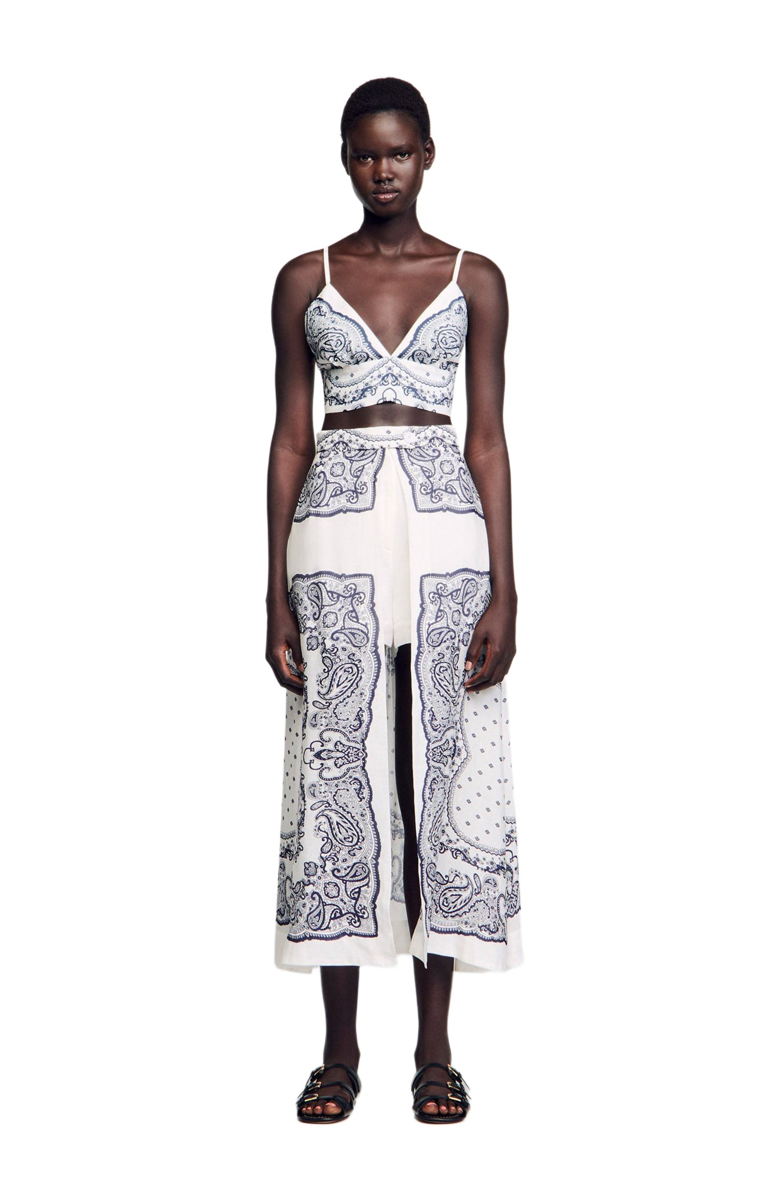 SANDRO Bandana print crop top in White /Blue at Nordstrom - 3