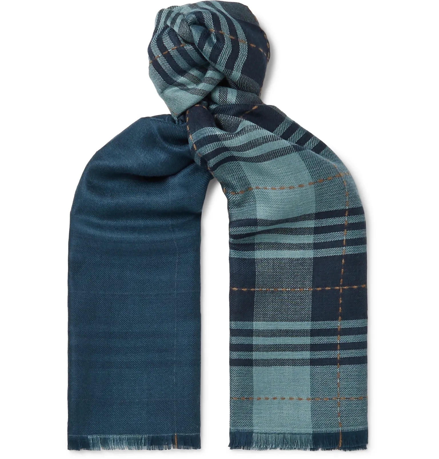 Fringed Checked Cashmere and Silk-Blend Scarf - 1