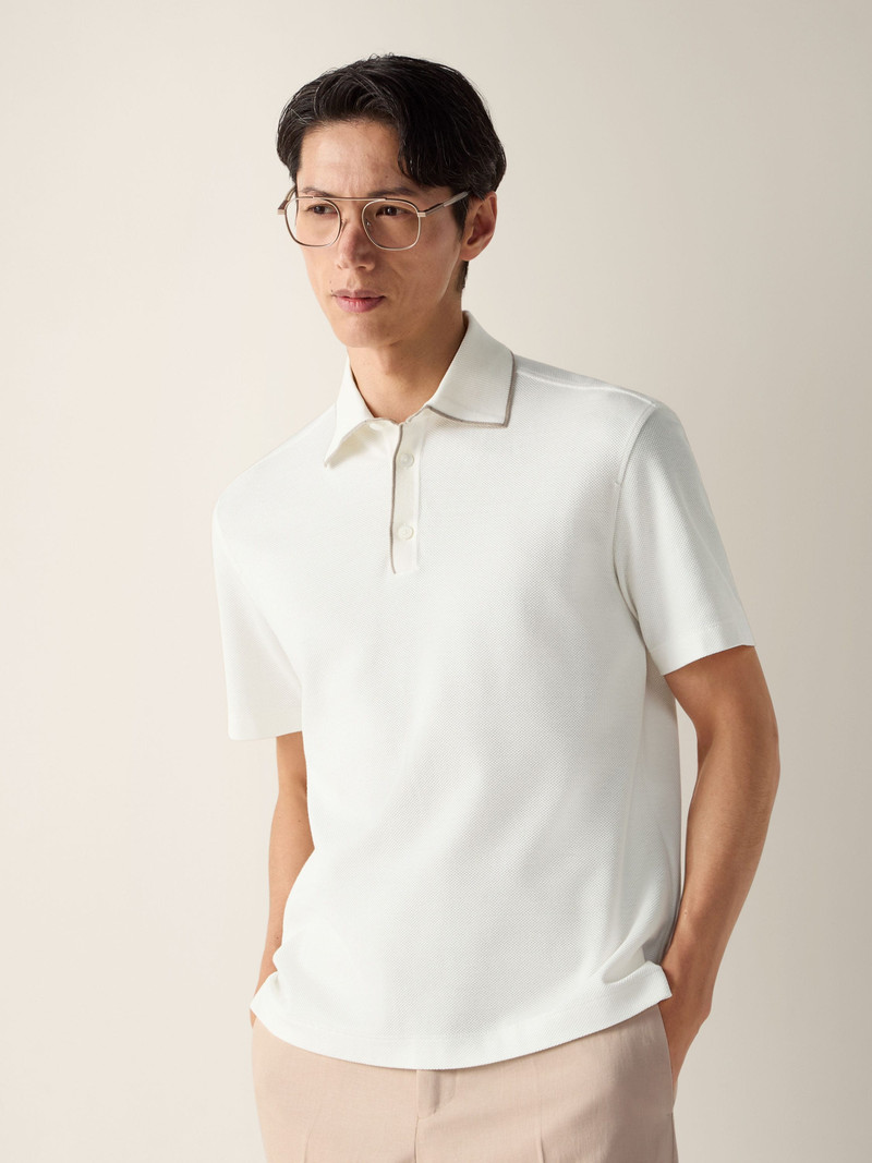 WHITE COTTON AND SILK POLO SHIRT 4