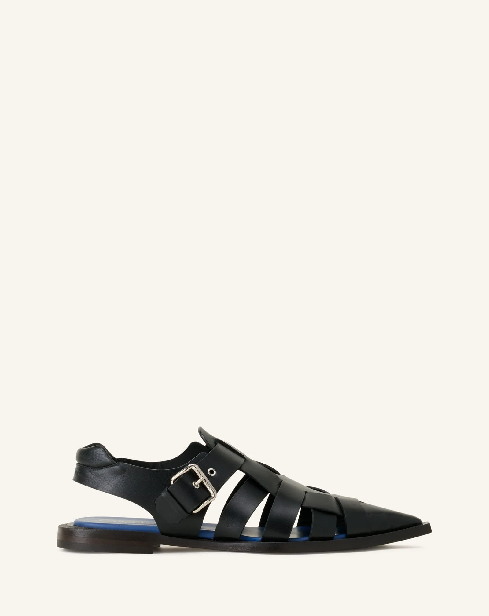 BLACK POINTED-TOE LEATHER SANDALS - 1