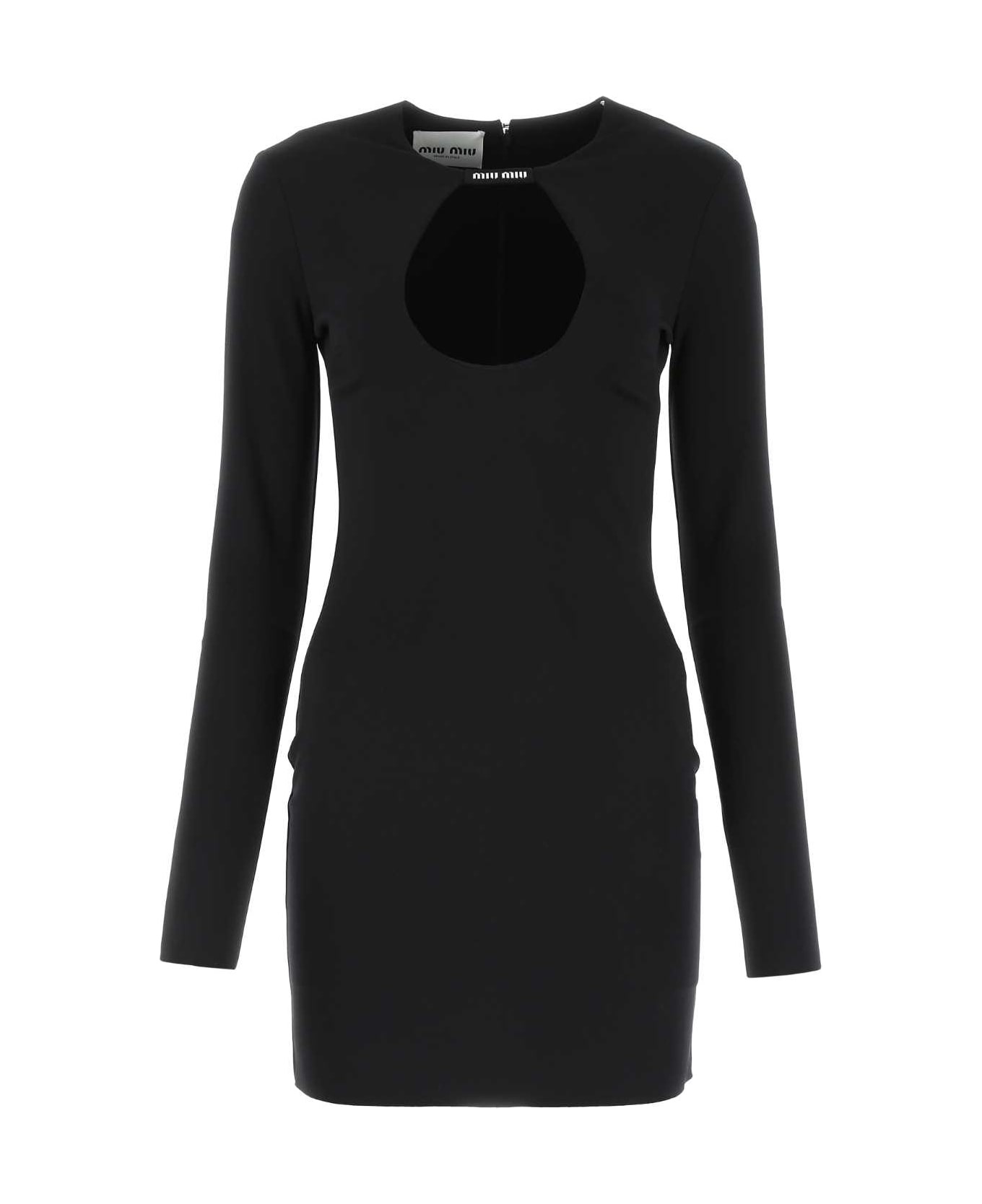 Black Stretch Nylon Mini Dress - 1