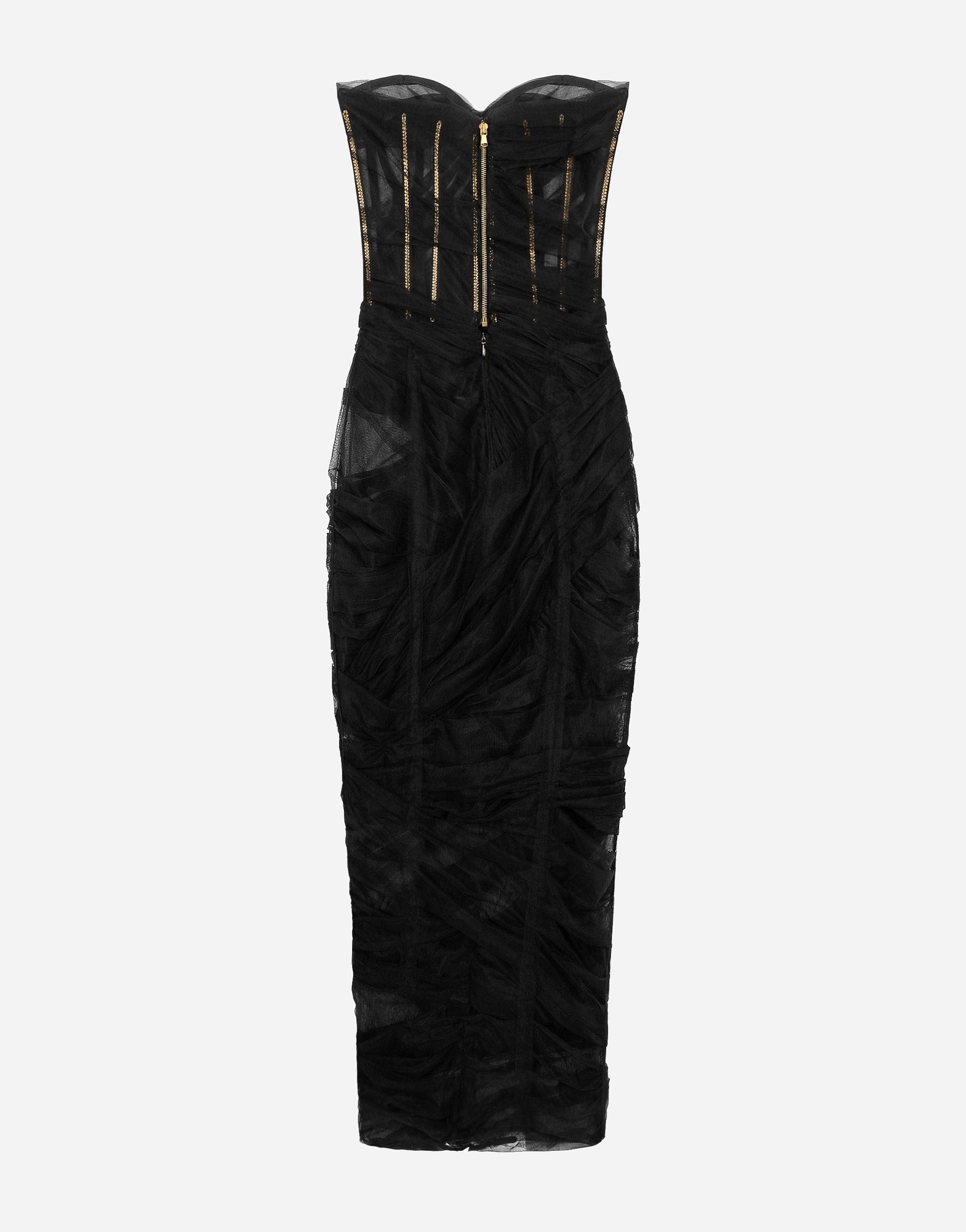 Tulle calf-length corset dress with draping - 2