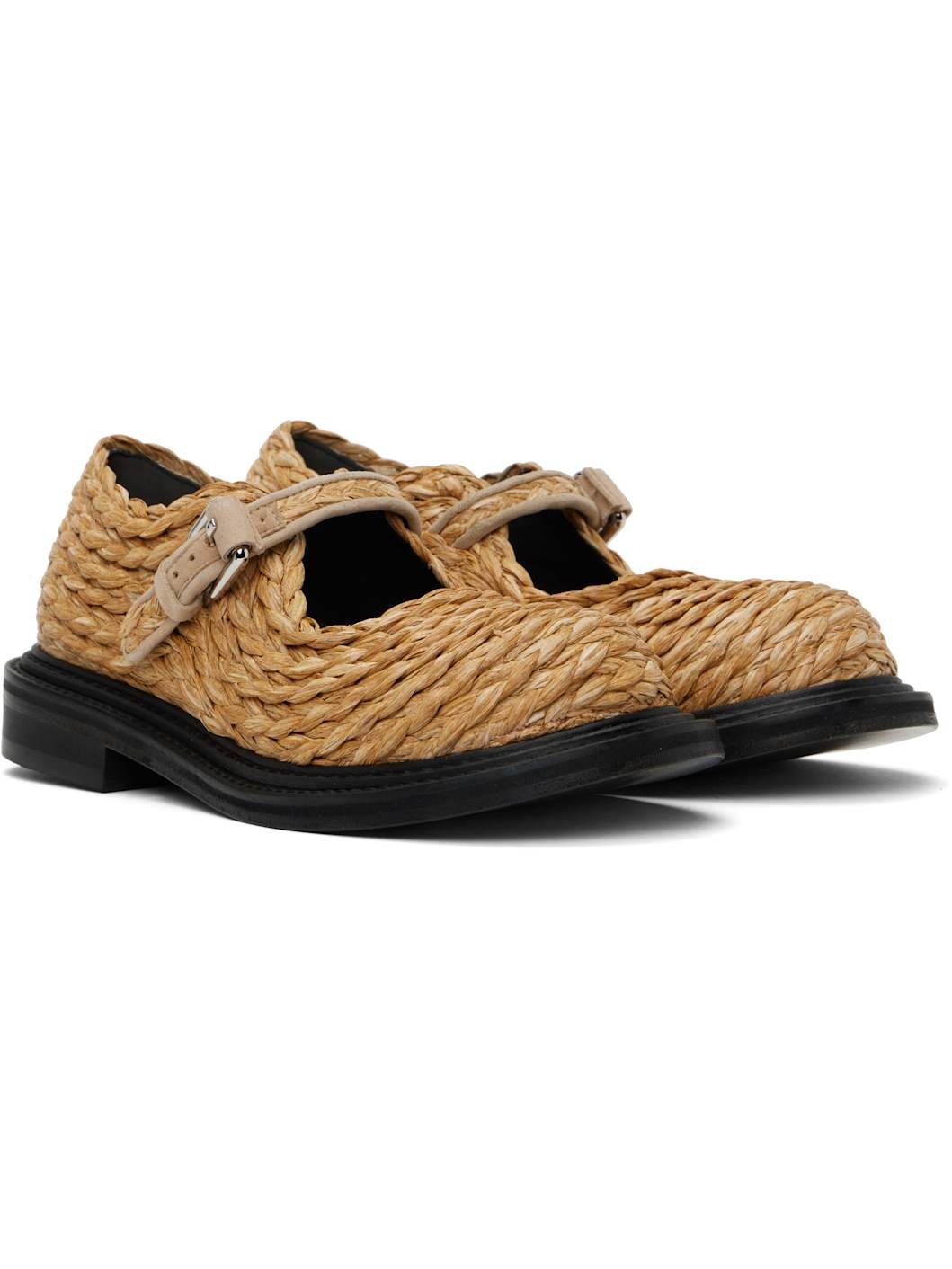Beige Olivia Raffia Mary Jane Loafers - 4