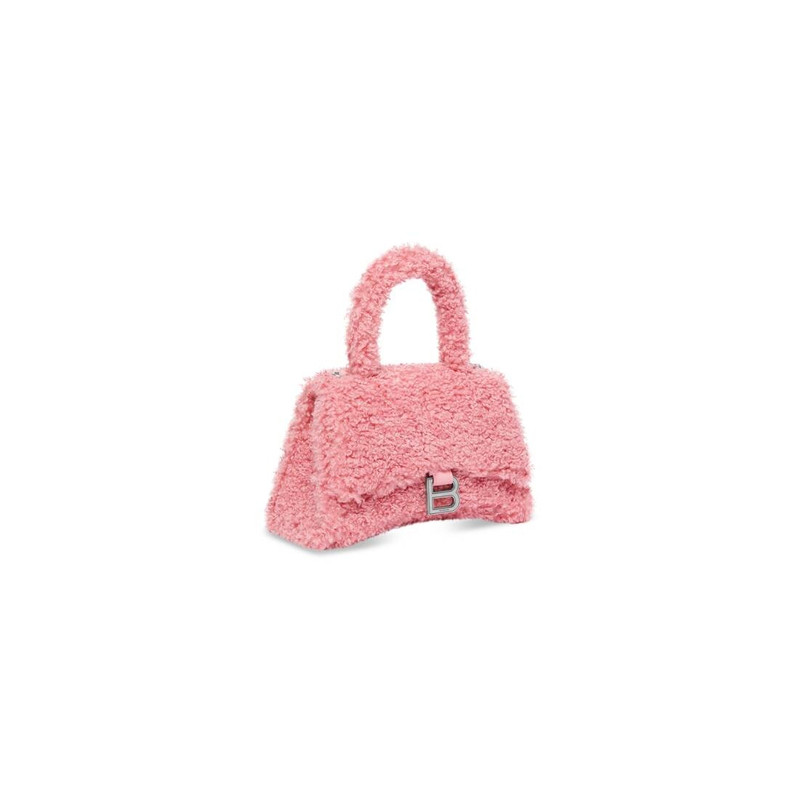 Women's Furry Hourglass Small Handbag With Strap in Pink 5