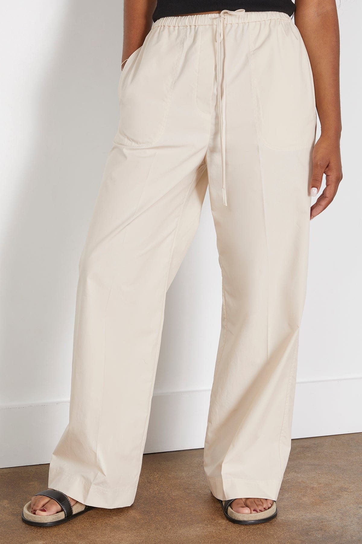 Cotton Drawstring Trousers in Stone - 3