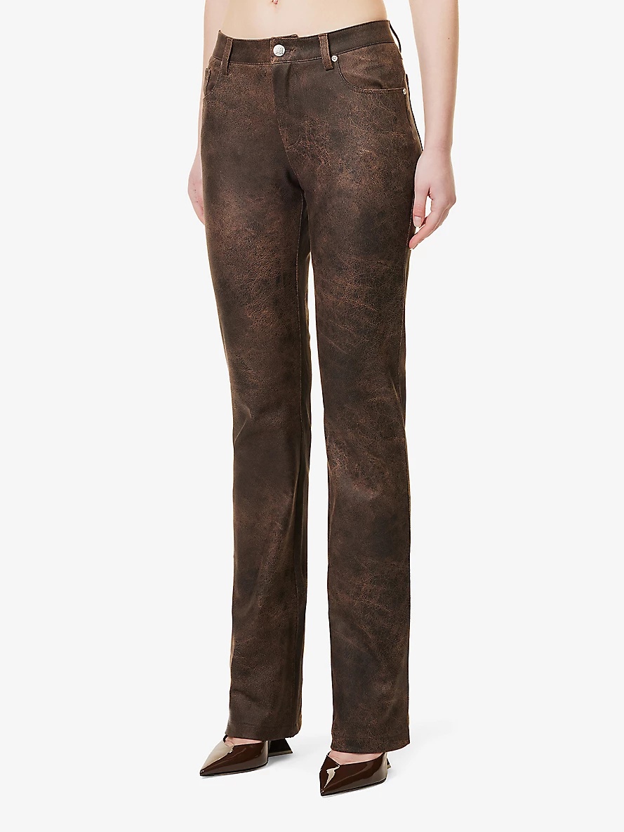 Straight-leg mid-rise faux-leather trousers - 3