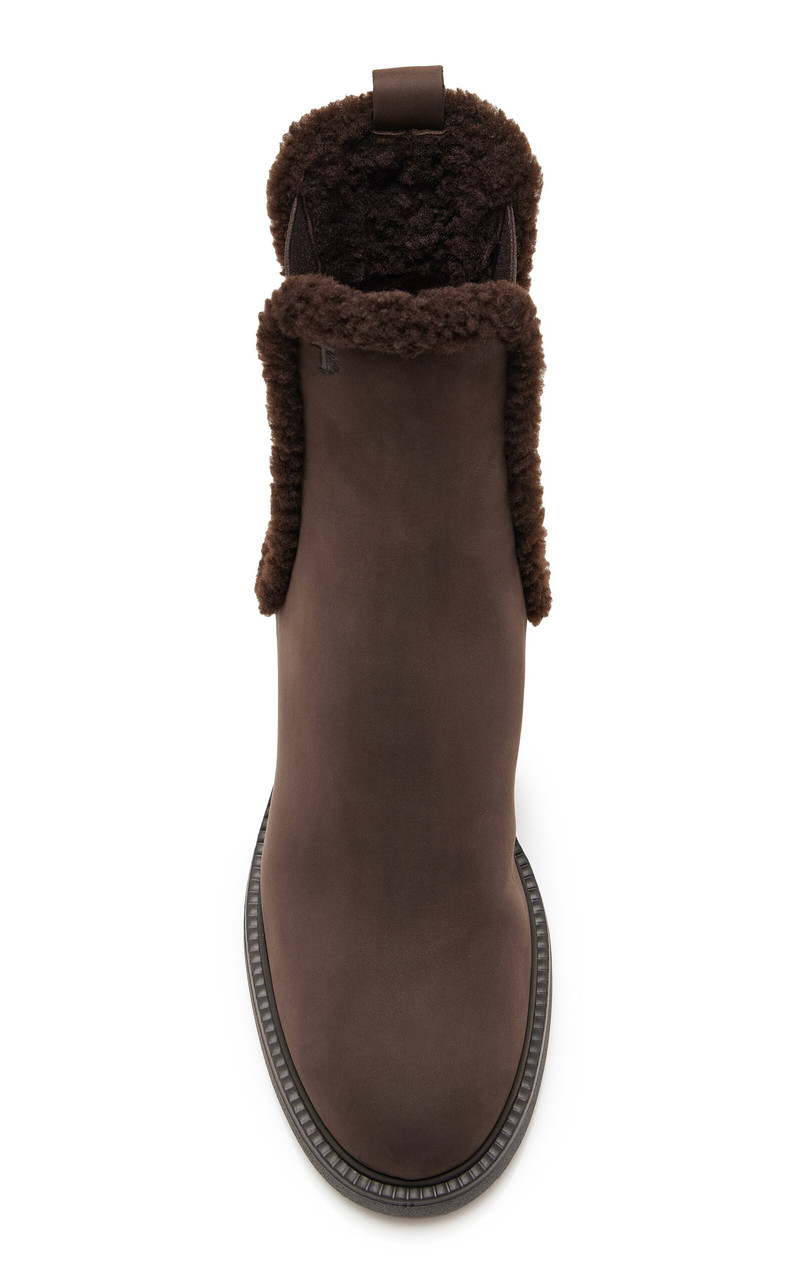 Tod's Shearling-Lined Nubuck Chelsea Boots brown outlook