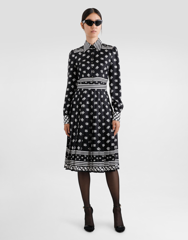 Dolce & Gabbana Twill calf-length shirt dress with all-over DG logo scarf print outlook