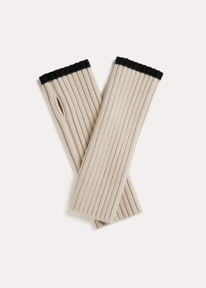 Fingerless wool gloves light sand - 3