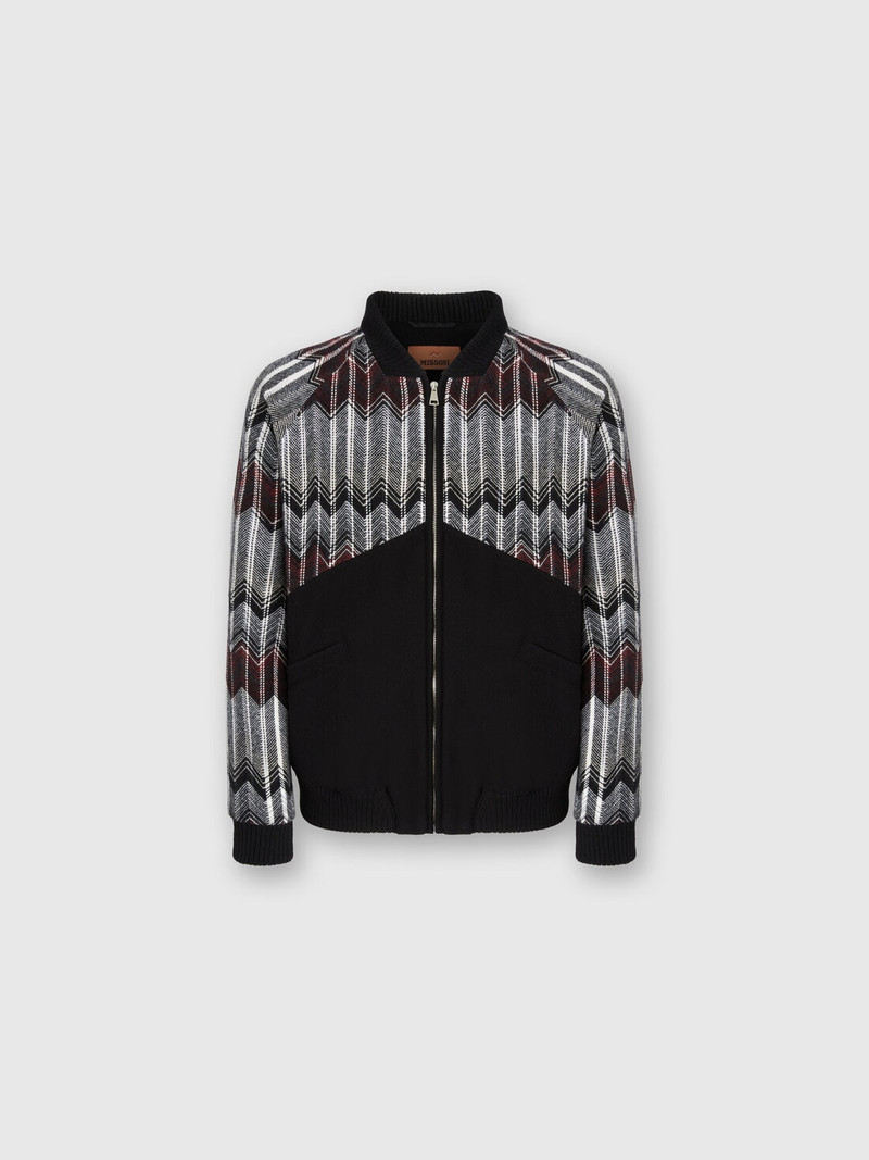 Bomber with Zigzag Insert in Wool Blend 1