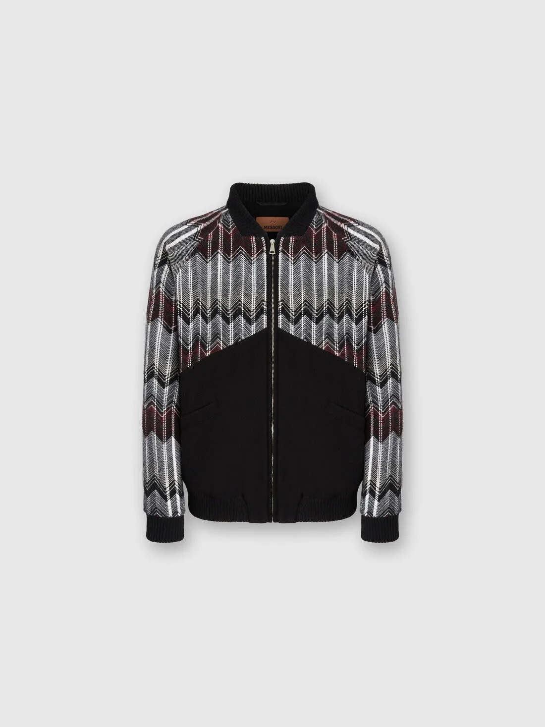 Bomber with Zigzag Insert in Wool Blend - 1