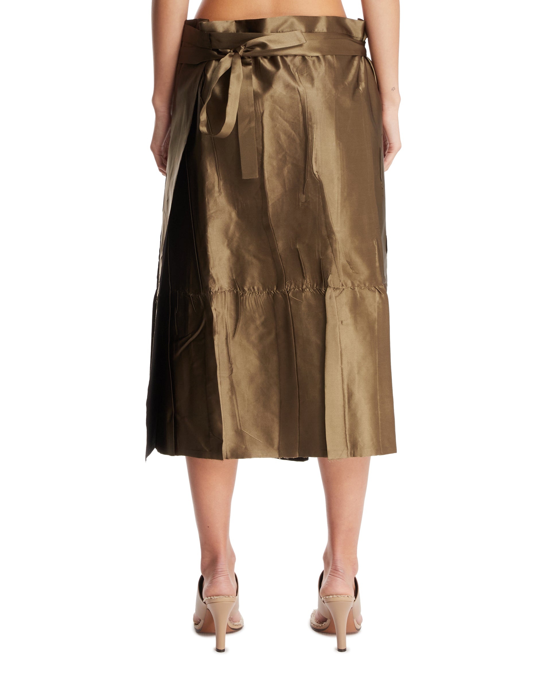 Green Silk Wrapped Midi Skirt - 3