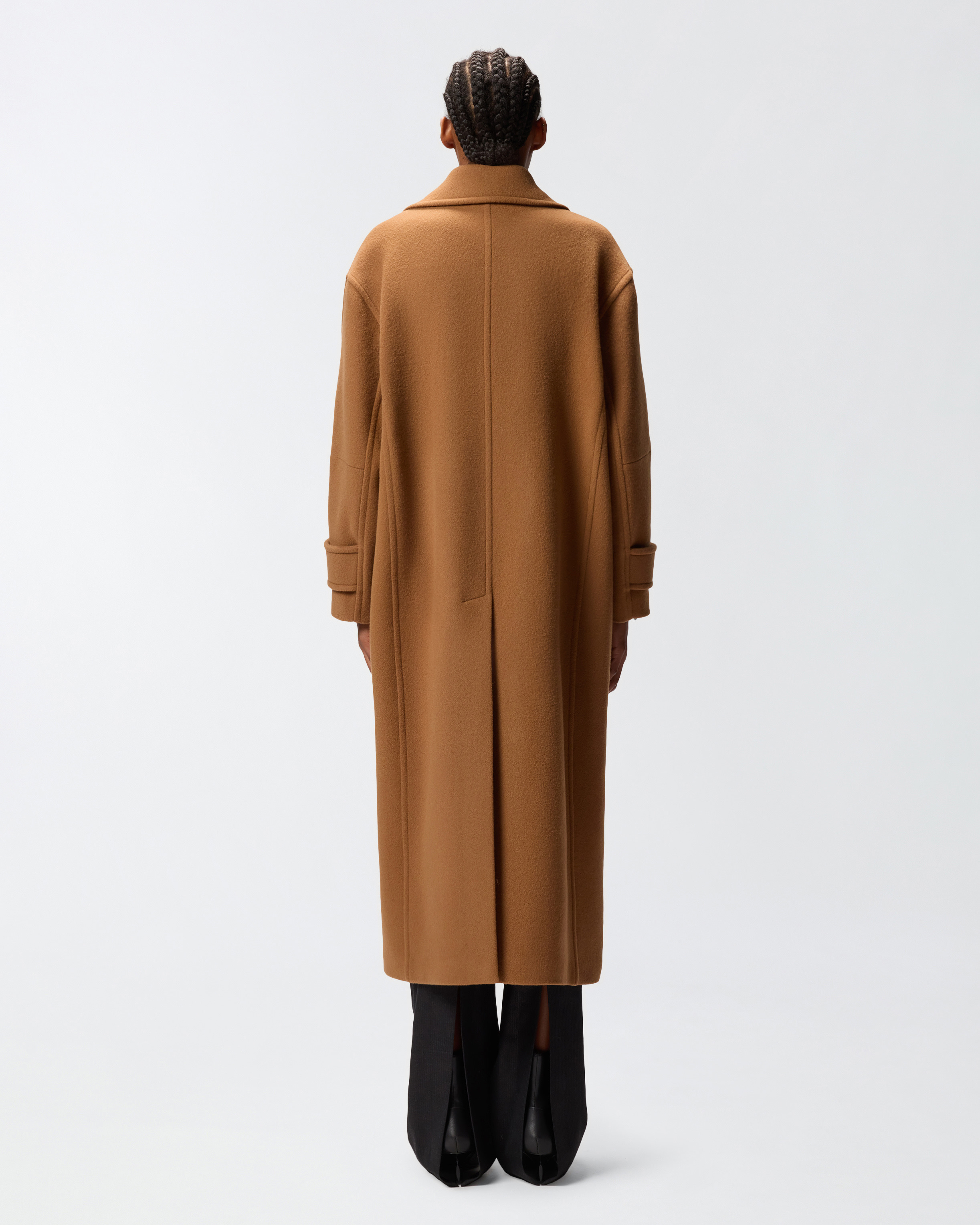 LONG DOUBLE-BREASTED WOOL-BLEND CLOTH COAT - 4