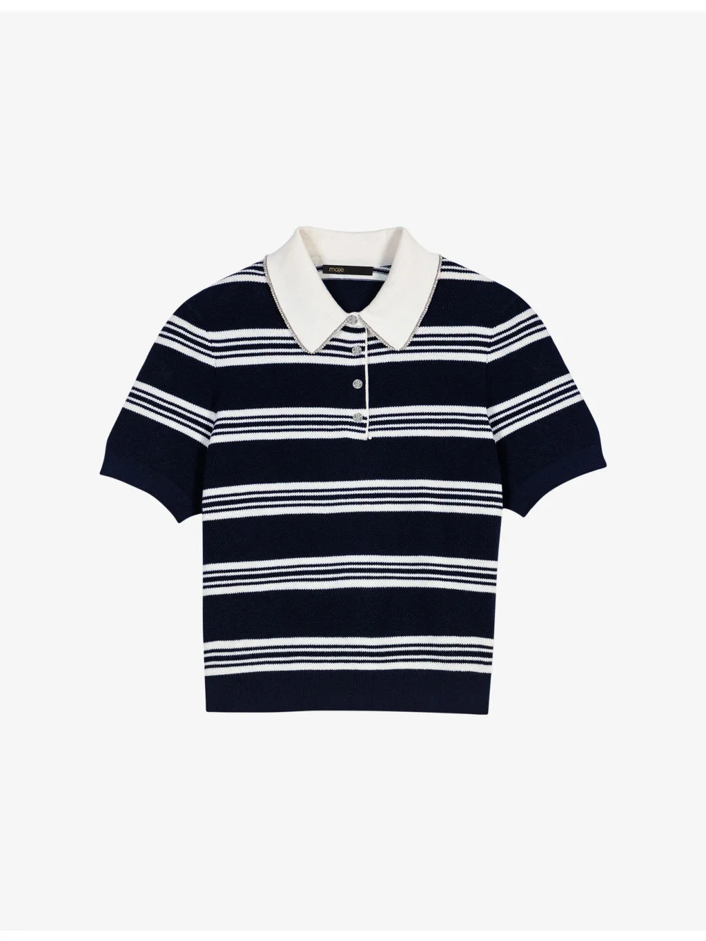 Striped Rhinestone-Trim Knitted Polo Shirt - 1