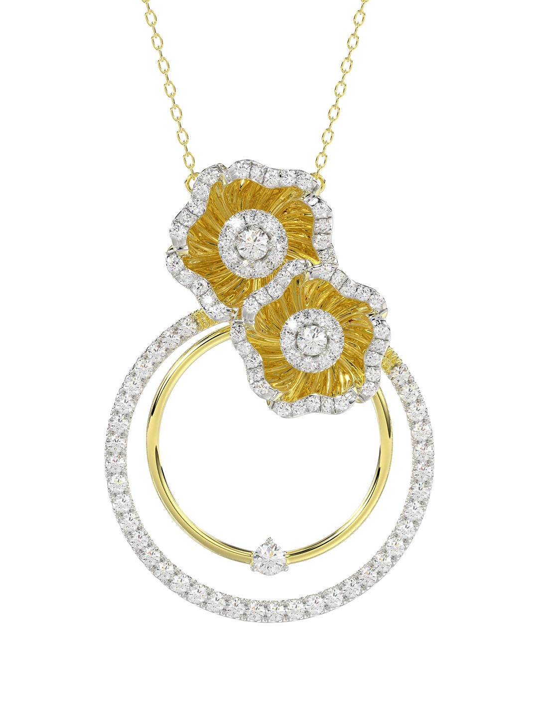 HALO FLOWER YELLOW GOLD PENDANT NECKLACE - 2